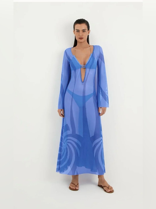 Caroline Constas Other - Caroline Constas Two-Tone Blue Long-Sleeve cover up Dress NWT